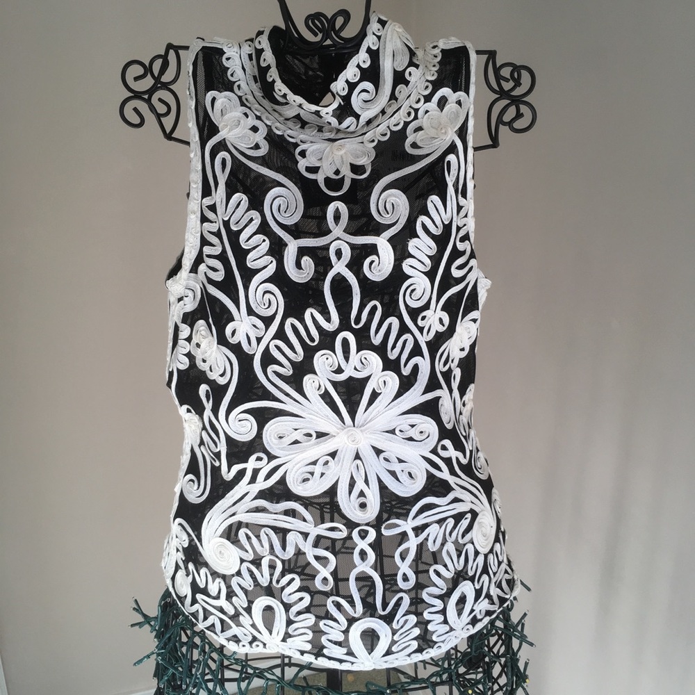 Black sheer with Appliqué blouse